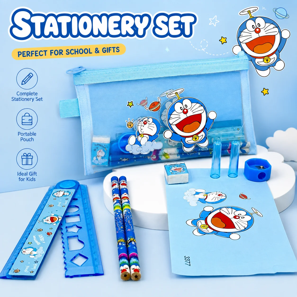 Stationery Supplier - Cute Blue Cartoon Cat Kids Stationery